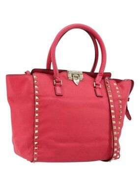 VALENTINO Tote Bag Leather 2way Red Gold